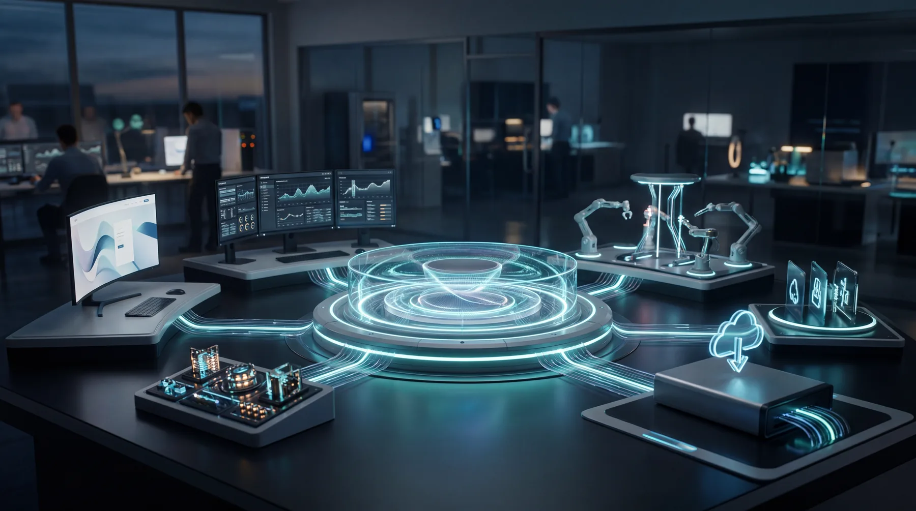 A futuristic technology platform connecting business systems