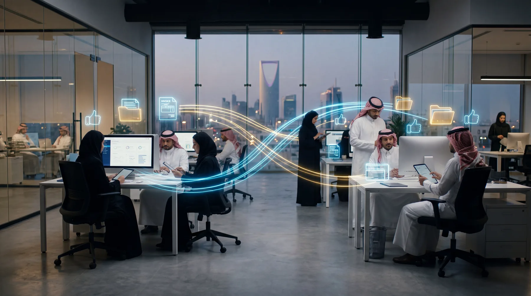 Digital operations inside a modern office