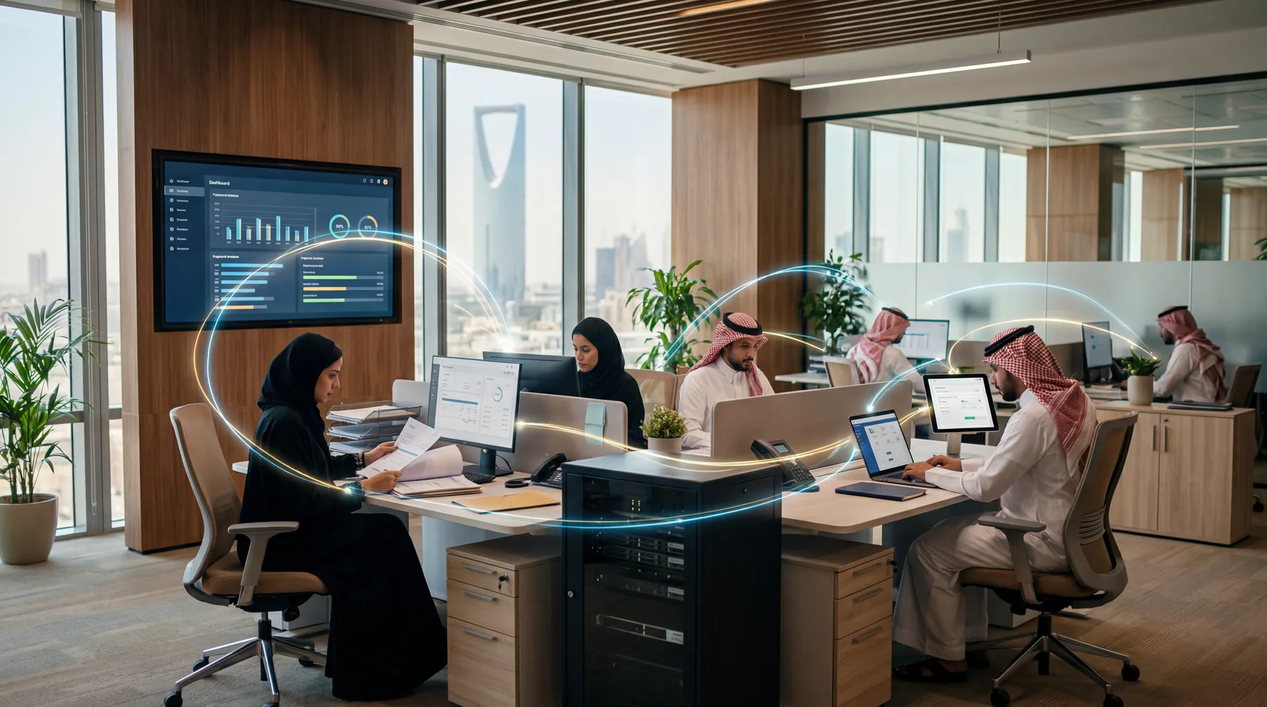 Modern office in Riyadh with digital systems